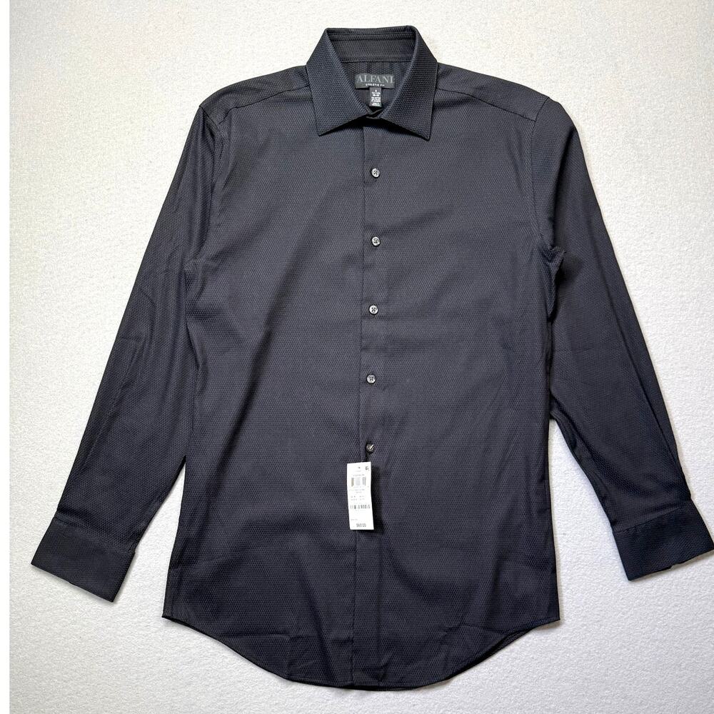 Alfani Men's Athletic Fit Twill Stretch Dress Shirt, black 14-14.5 32-33 $60